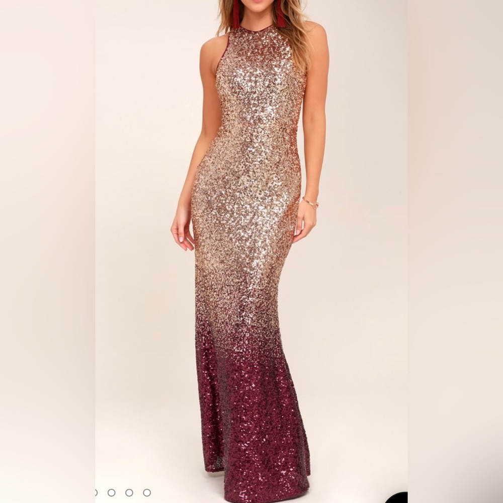 Infinite Dreams Burgundy and Rose Gold Ombre Sequin Maxi Dress